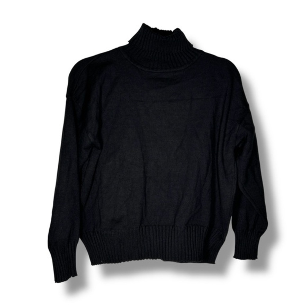 Fashion & Best Black Ribbed Detail Turtleneck Sweater Size Medium - "Marian”